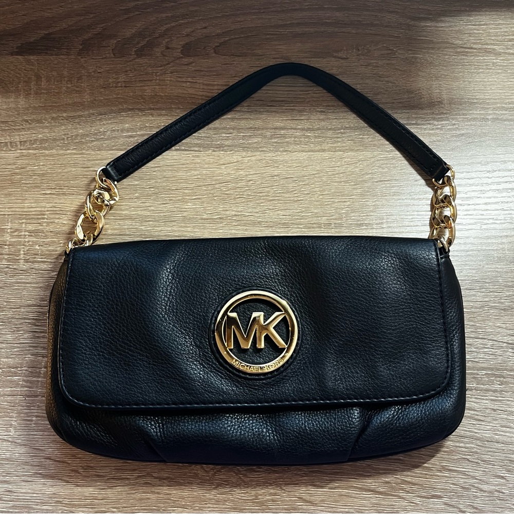 Michael Kors Shoulder Flap Bag - Small - Black Pebbled Leather